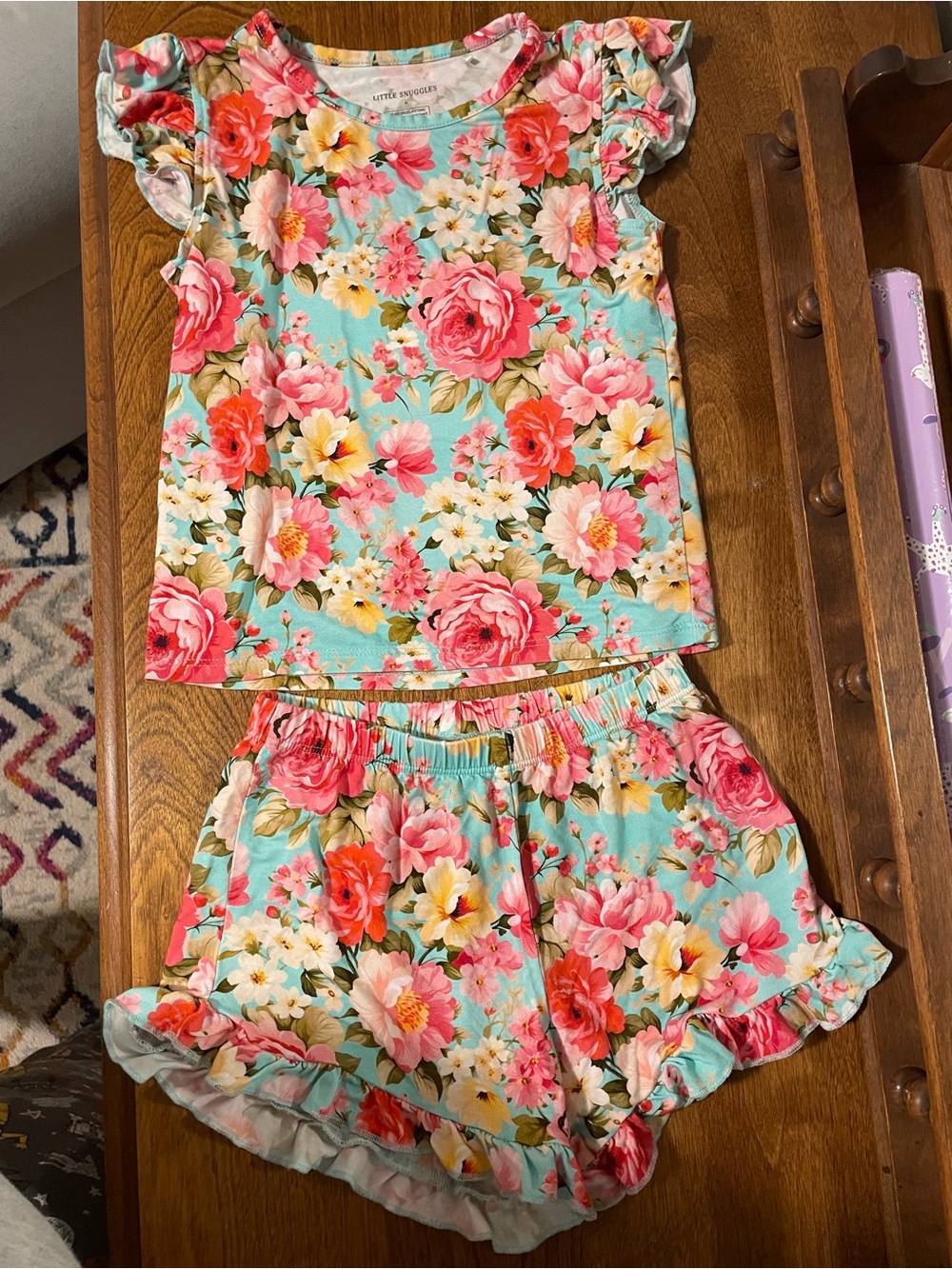 Charlie’s Project Precious Petals Flutter Sleeve and Ruffled Shorts Pjs